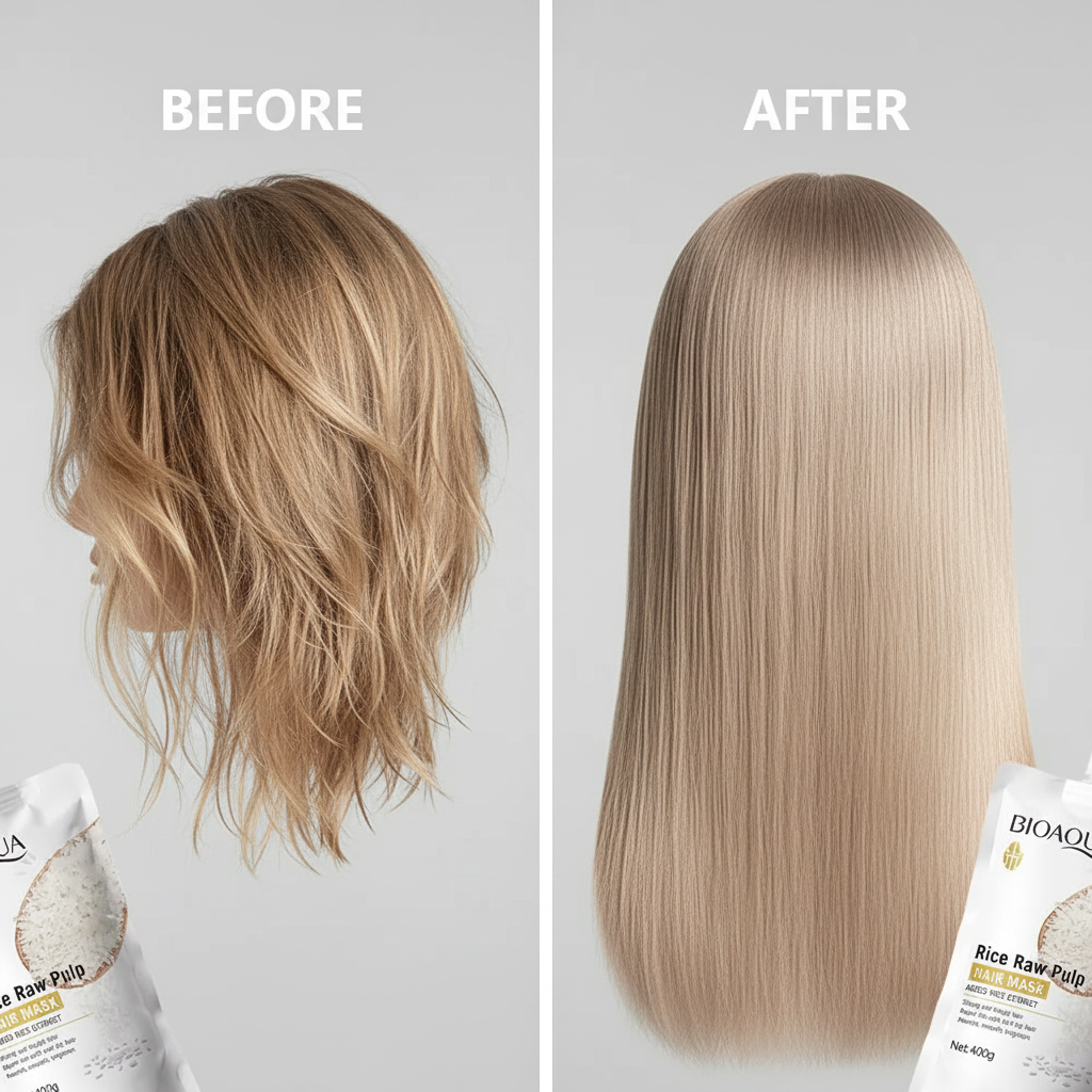 Masque Capillaire Kératine & Riz — Répare, Lisse & Hydrate en 5 Secondes