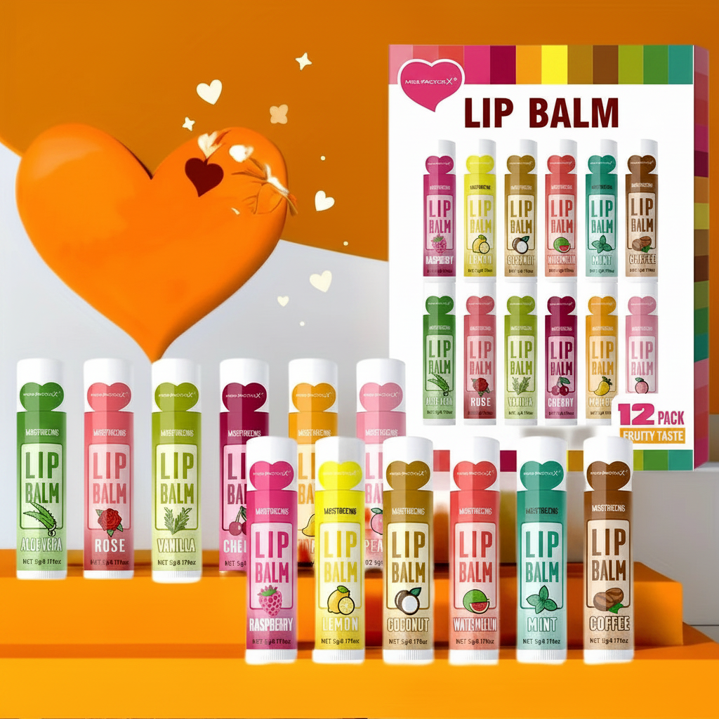 Coffret 12 Baumes à Lèvres — Hydratation Intense, Exfoliant & Longue Durée — Idéal Cadeau