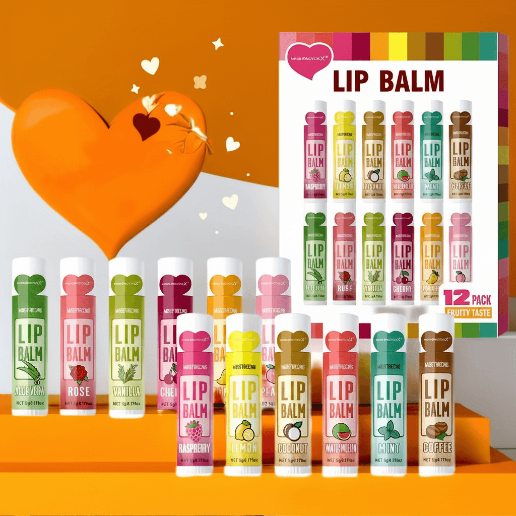Coffret cadeau de 12 baumes à lèvres