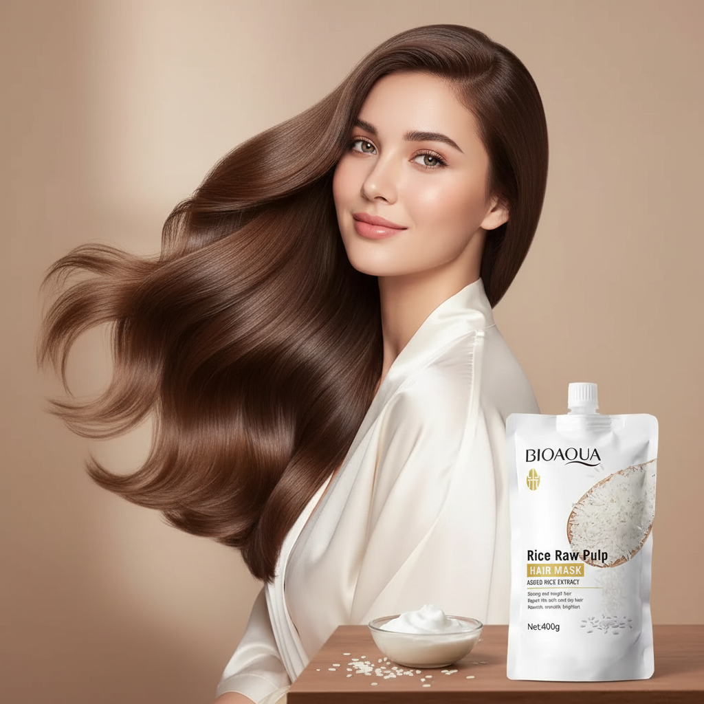 Masque Capillaire Kératine & Riz — Répare, Lisse & Hydrate en 5 Secondes