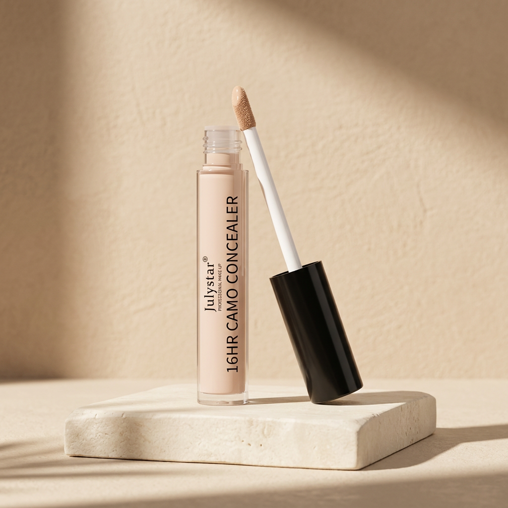 Correcteur liquide mat longue tenue Soin à Vie présenté sur un podium beige