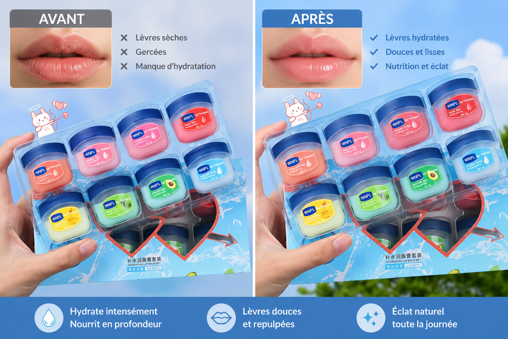 Coffret Baumes à Lèvres Hydratants Jelly — Base Végétale Naturelle, Lèvres Douces & Protégées