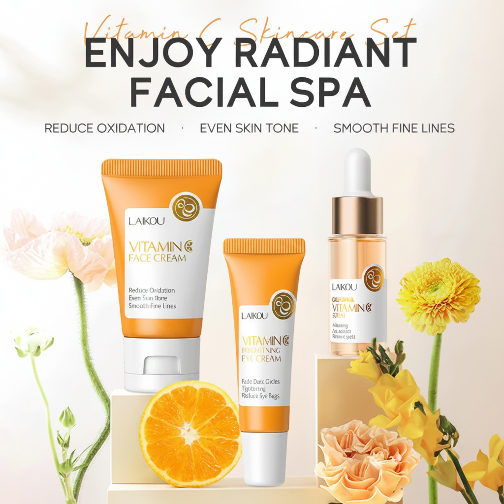 Coffret Soin Visage 3 Pièces — Crème + Sérum + Contour des Yeux Anti-Rides & Hydratant