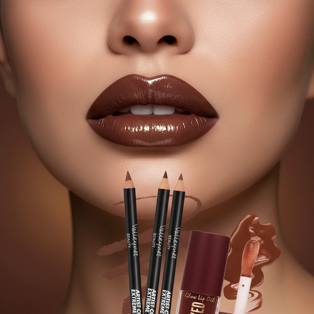 Kit Lèvres 4 Pièces — 3 Crayons Contour + 1 Gloss Mat Waterproof Longue Tenue